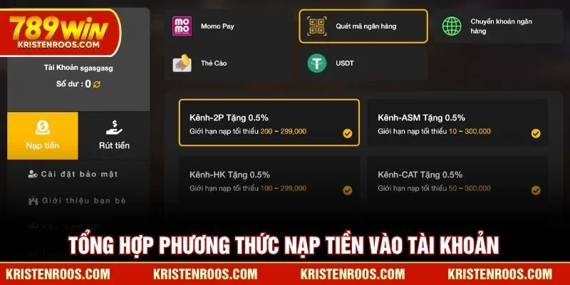 Tổng hợp phương thức nạp tiền vào tài khoản 789WIN